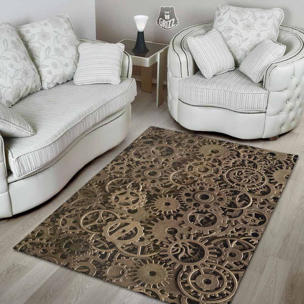 Steampunk Brass Gears And Cogs Print Floor Mat-grizzshop