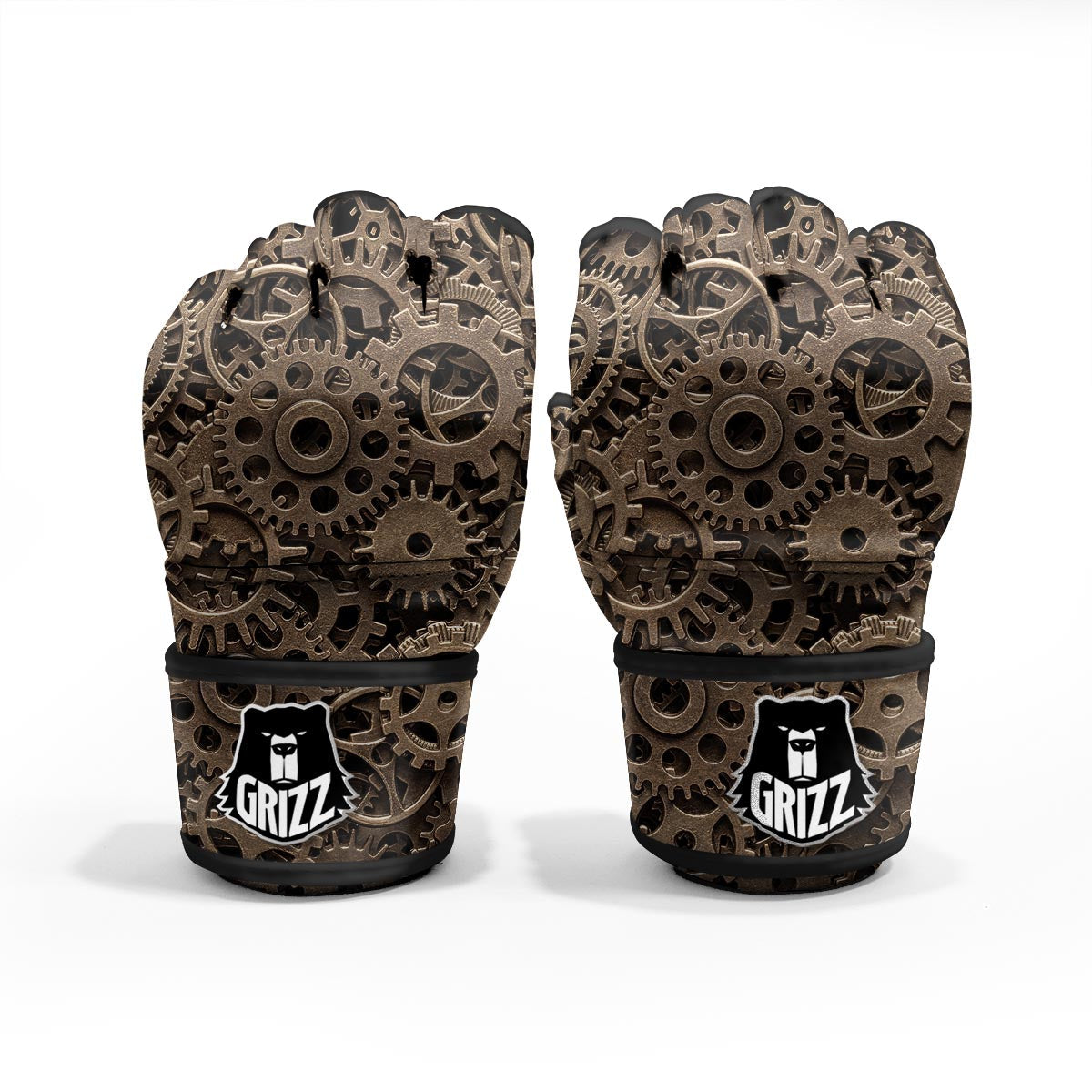Steampunk Brass Gears And Cogs Print MMA Gloves-grizzshop