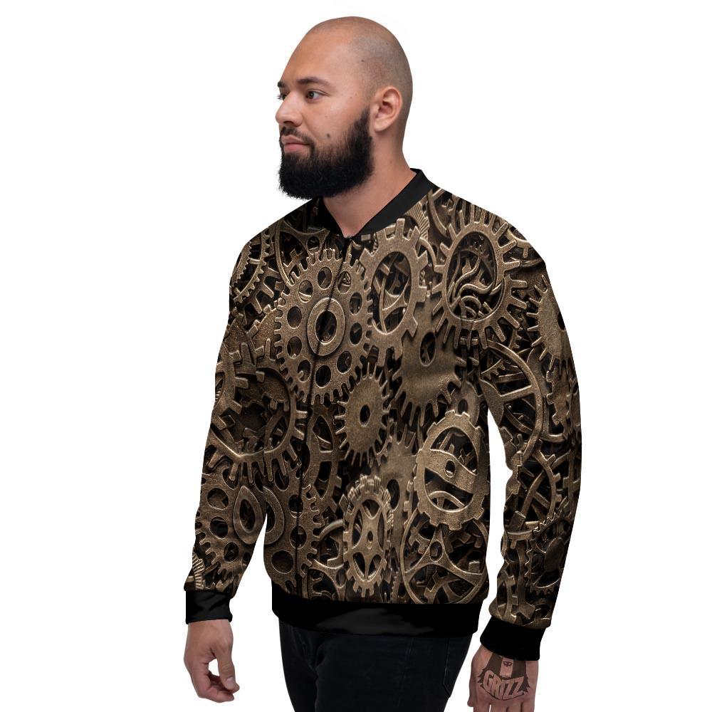 Steampunk Brass Gears And Cogs Print Men's Bomber Jacket-grizzshop