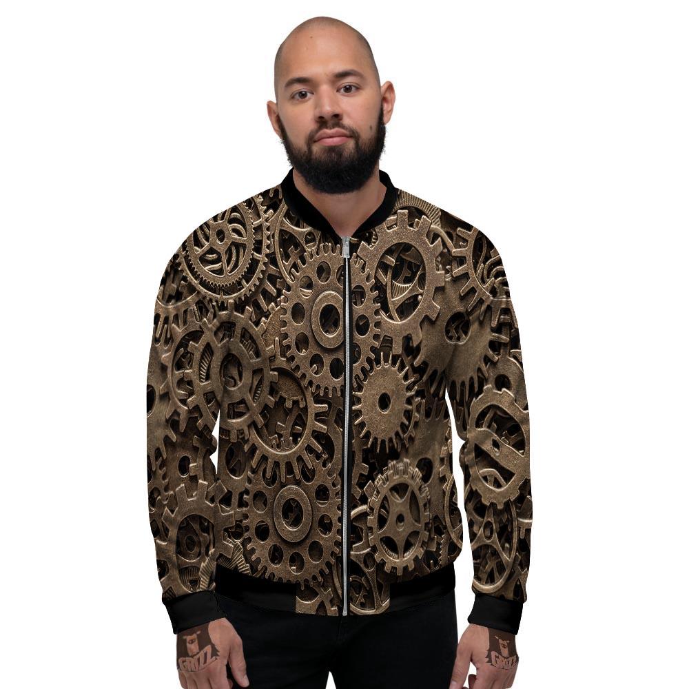 Steampunk Brass Gears And Cogs Print Men's Bomber Jacket-grizzshop