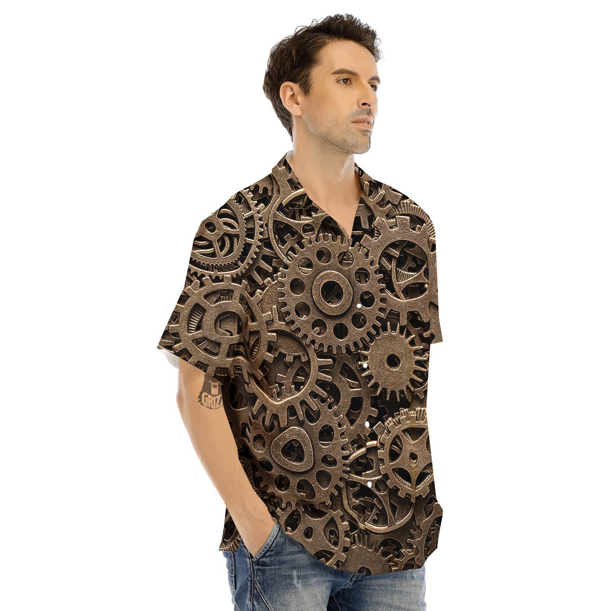 Steampunk Brass Gears And Cogs Print Men's Hawaiian Shirt-grizzshop