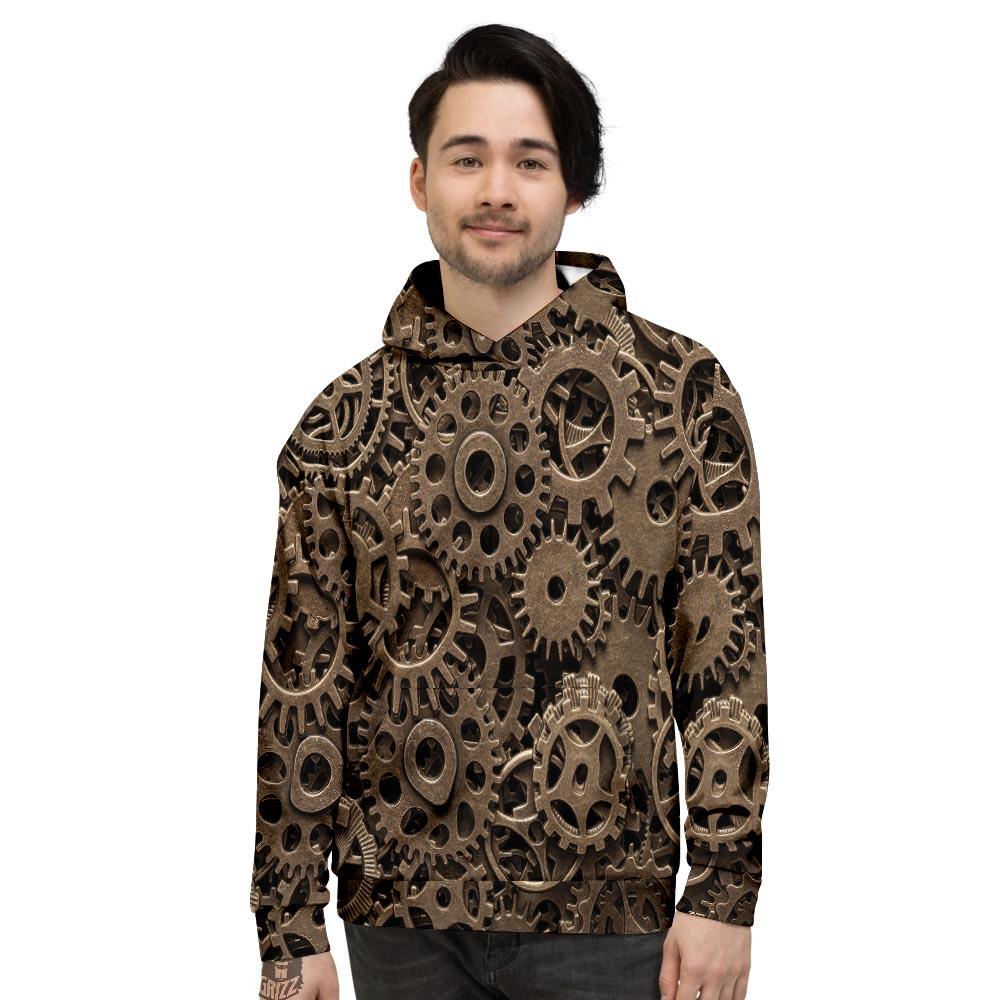 Steampunk Brass Gears And Cogs Print Men's Hoodie-grizzshop