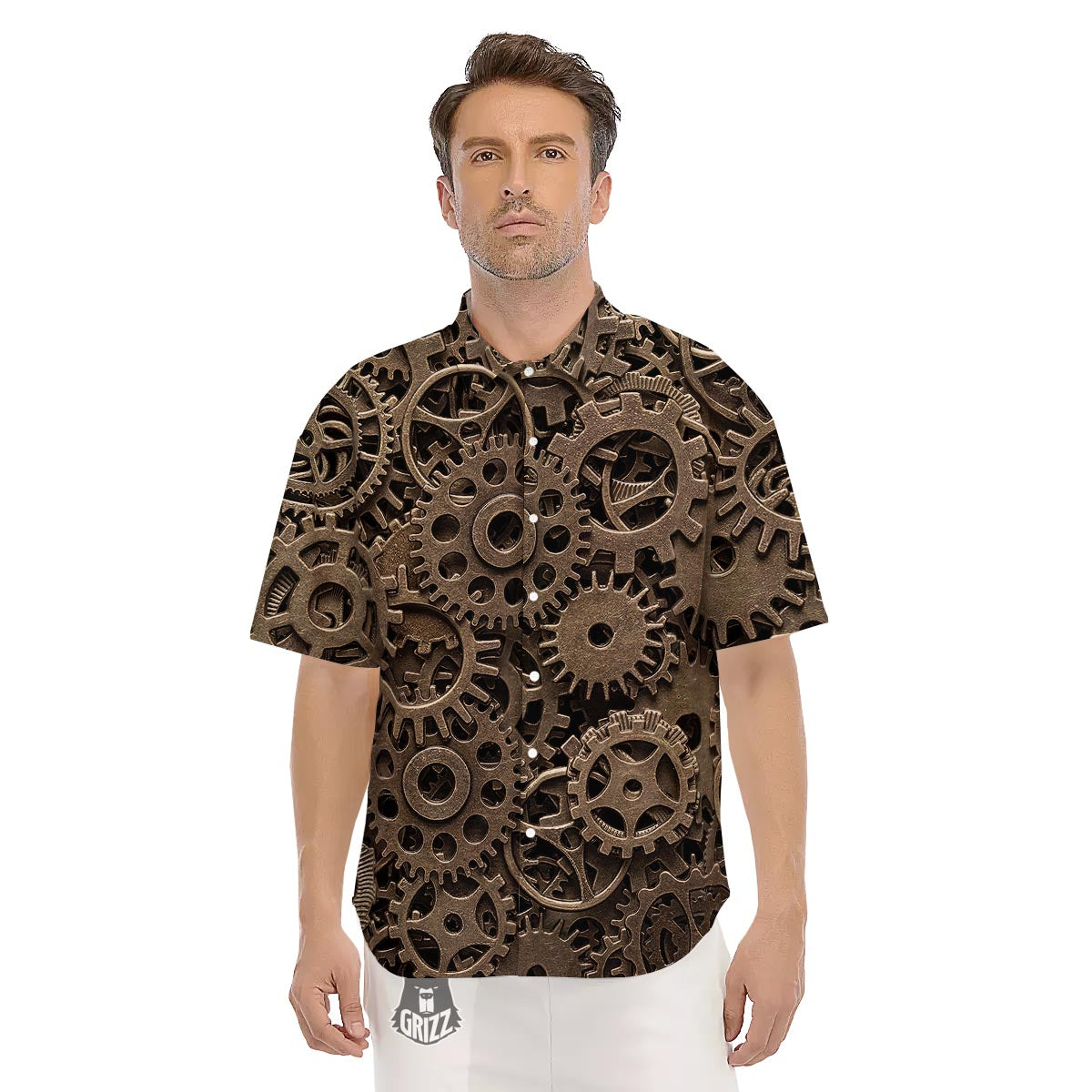 Steampunk Brass Gears And Cogs Print Men's Short Sleeve Shirts-grizzshop