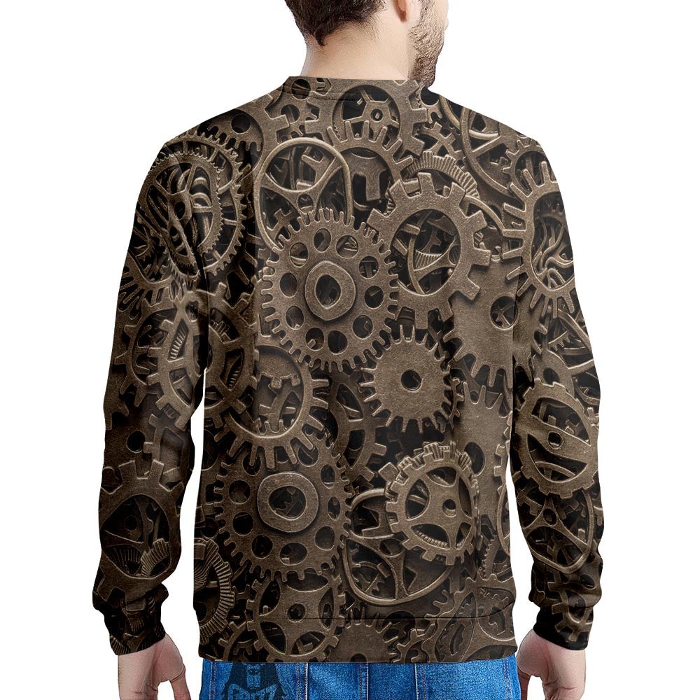 Steampunk Brass Gears And Cogs Print Men's Sweatshirt-grizzshop