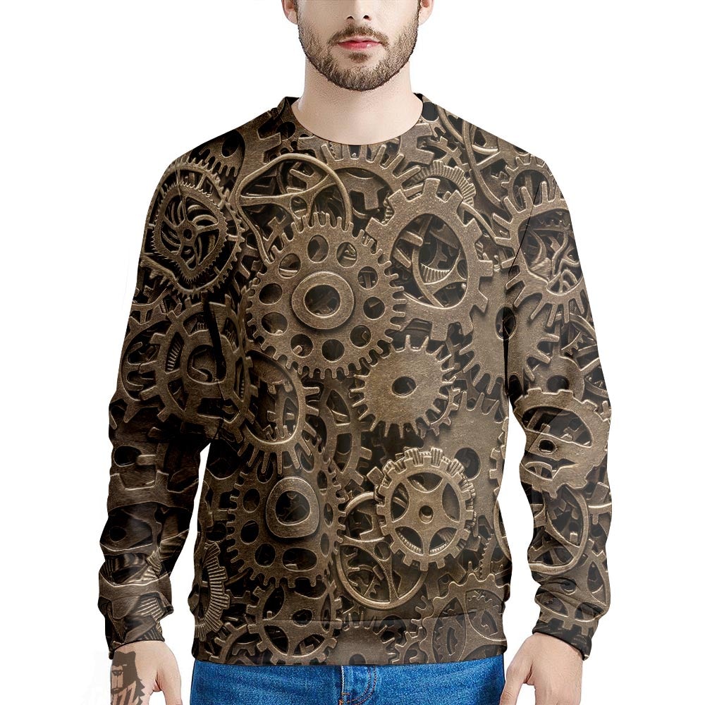 Steampunk Brass Gears And Cogs Print Men's Sweatshirt-grizzshop