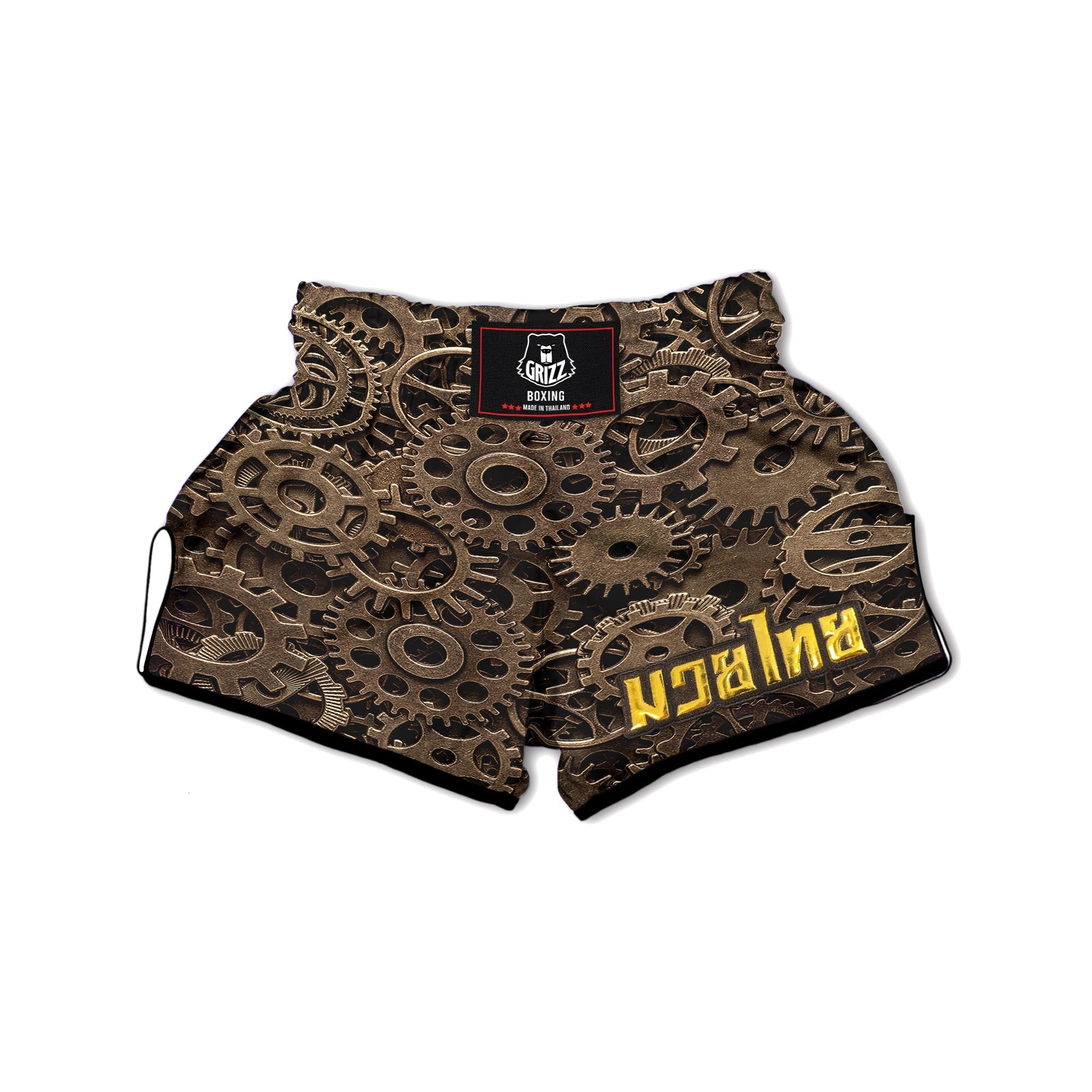 Steampunk Brass Gears And Cogs Print Muay Thai Boxing Shorts-grizzshop