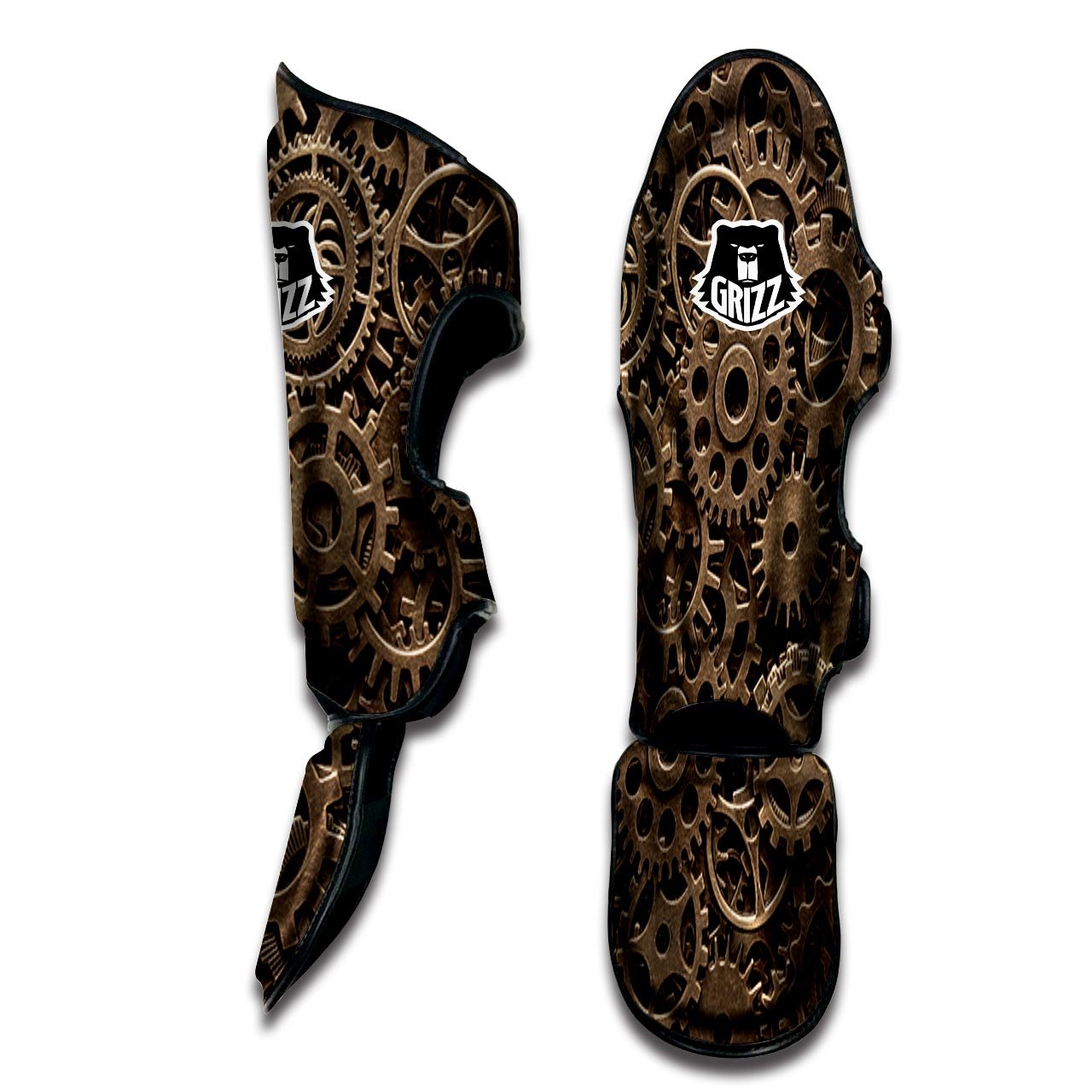 Steampunk Brass Gears And Cogs Print Muay Thai Shin Guards-grizzshop