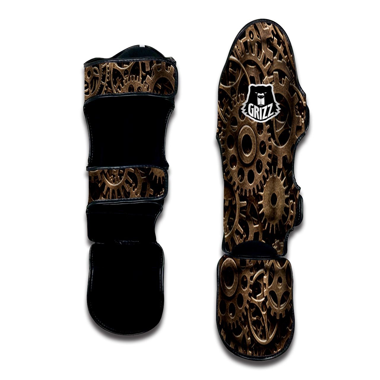 Steampunk Brass Gears And Cogs Print Muay Thai Shin Guards-grizzshop