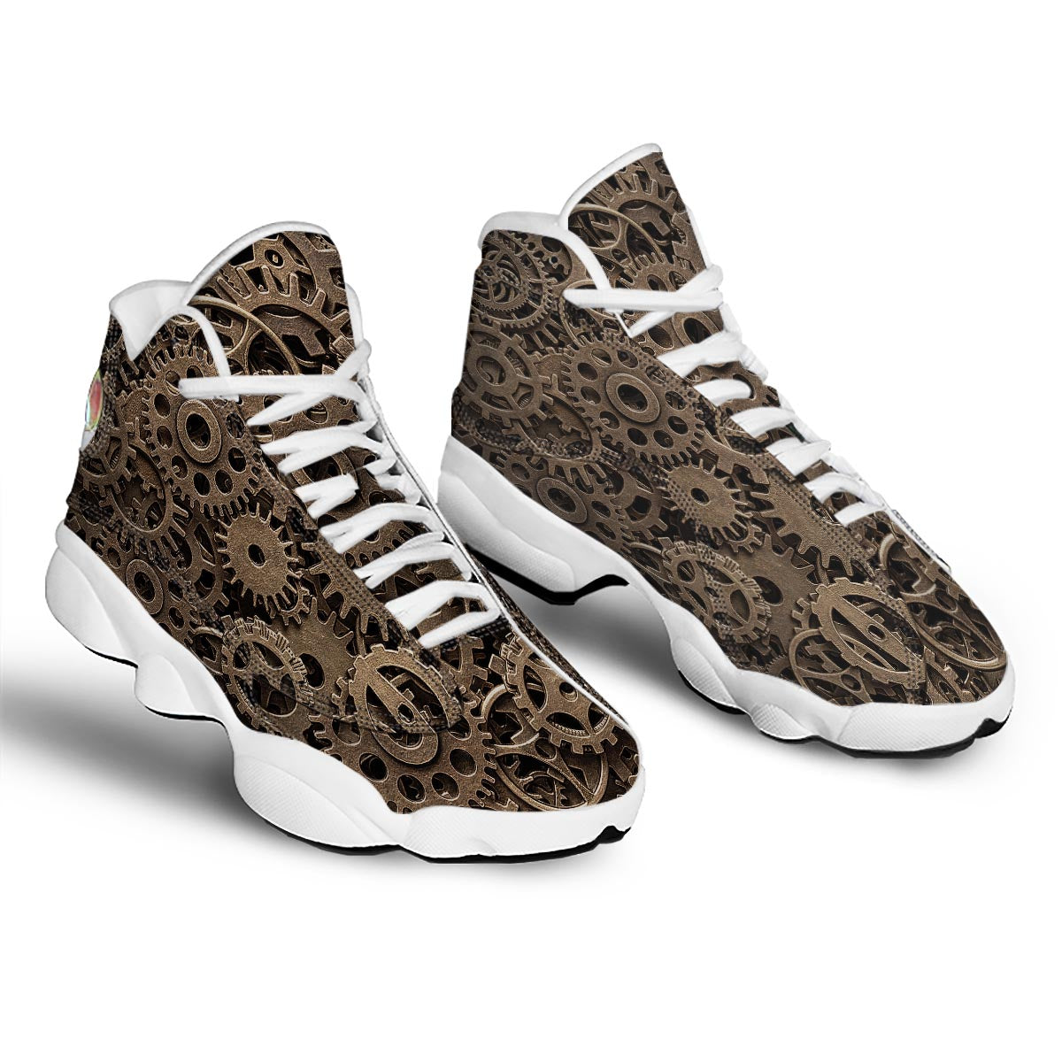 Steampunk Brass Gears And Cogs Print White Basketball Shoes-grizzshop