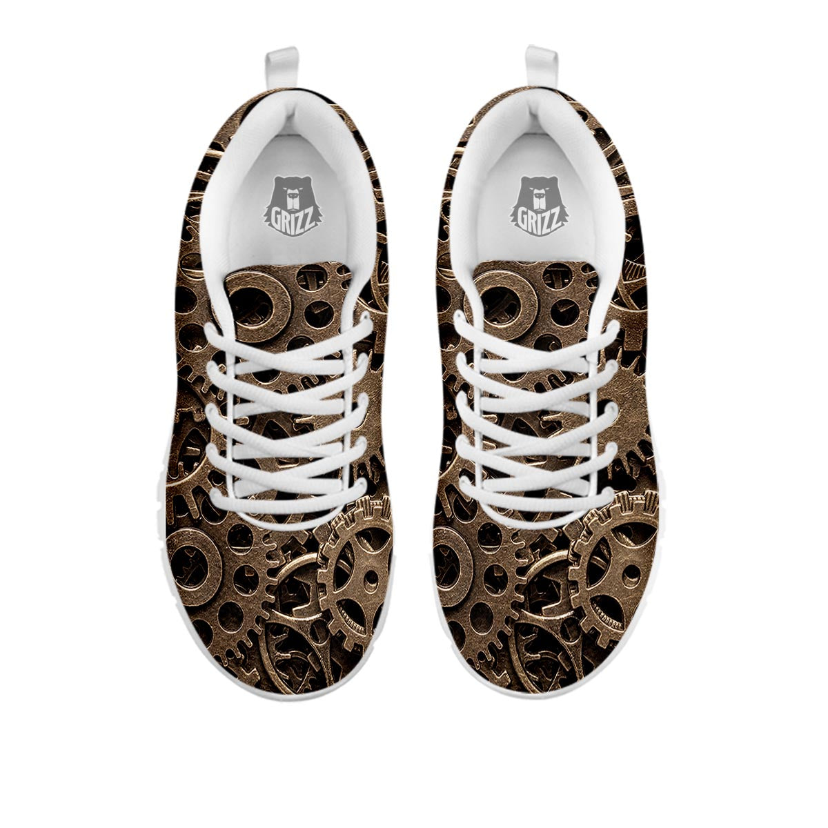 Steampunk Brass Gears And Cogs Print White Sneaker-grizzshop