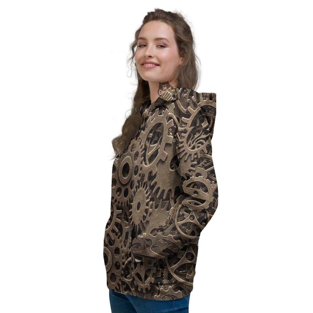 Steampunk Brass Gears And Cogs Print Women's Hoodie-grizzshop