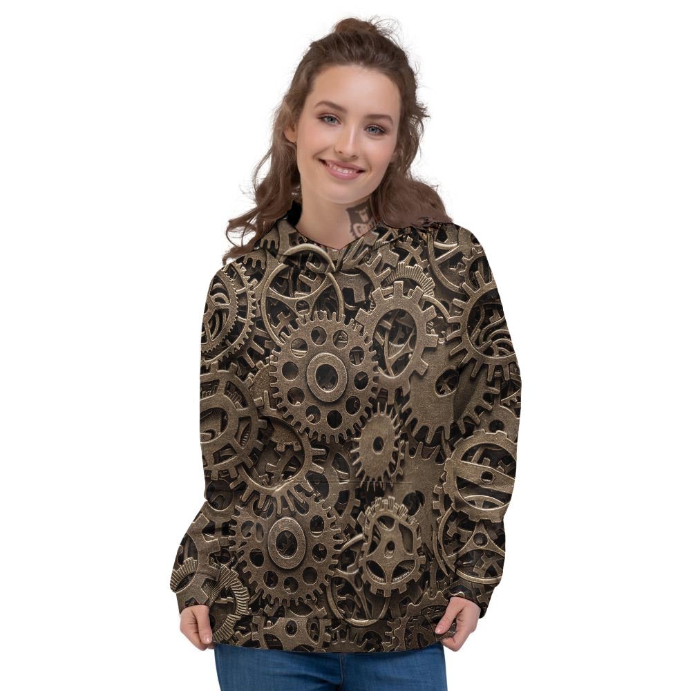 Steampunk Brass Gears And Cogs Print Women's Hoodie-grizzshop