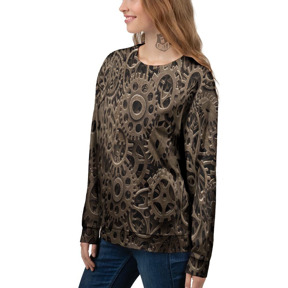 Steampunk Brass Gears And Cogs Print Women's Sweatshirt-grizzshop