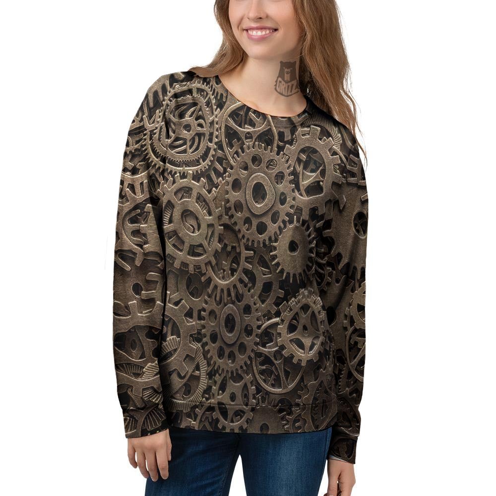Steampunk Brass Gears And Cogs Print Women's Sweatshirt-grizzshop