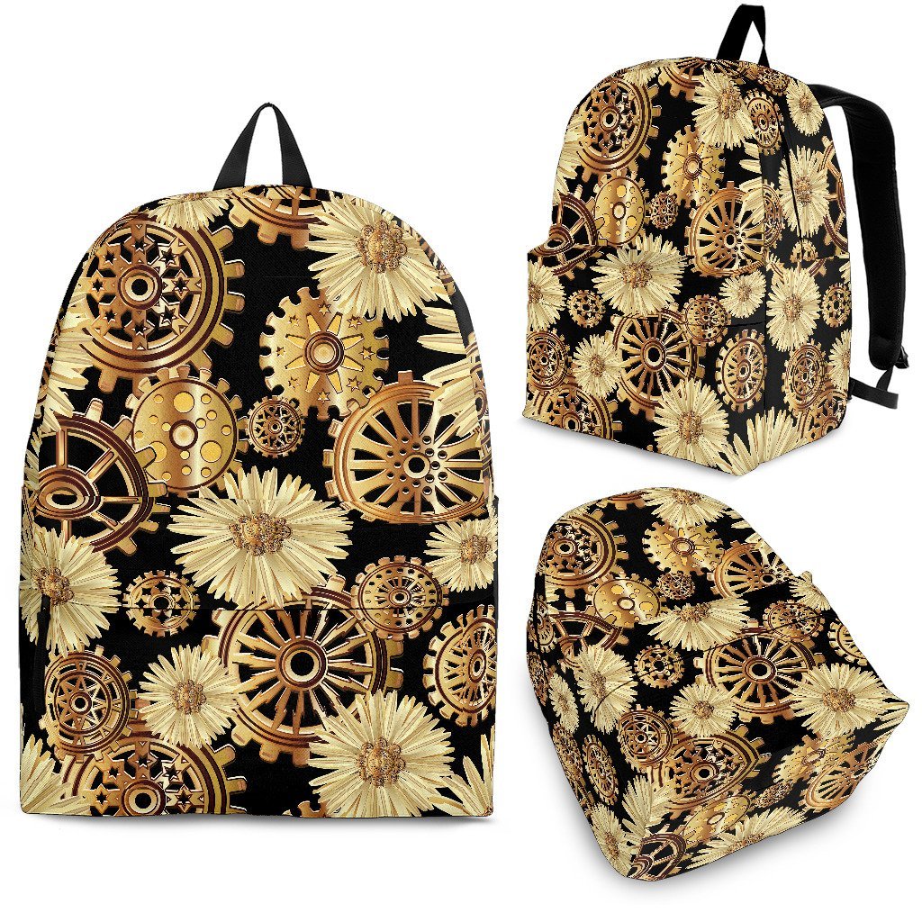 Steampunk Floral Pattern Print Backpack-grizzshop