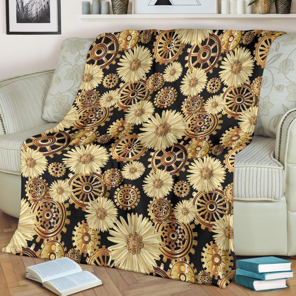 Steampunk Floral Pattern Print Blanket-grizzshop