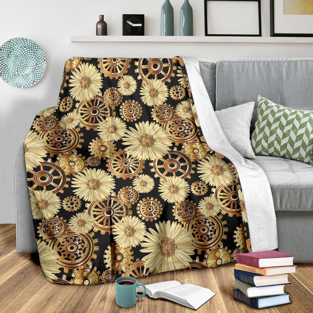 Steampunk Floral Pattern Print Blanket-grizzshop