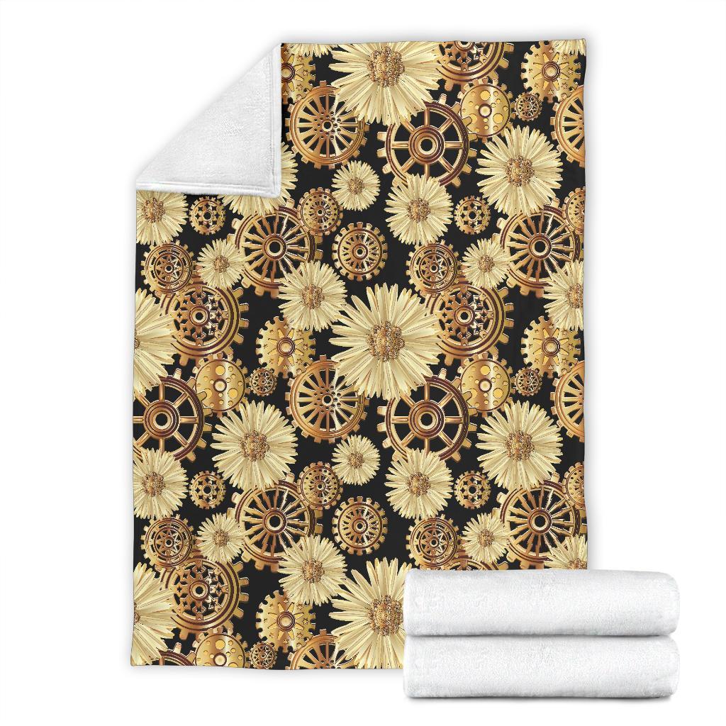 Steampunk Floral Pattern Print Blanket-grizzshop