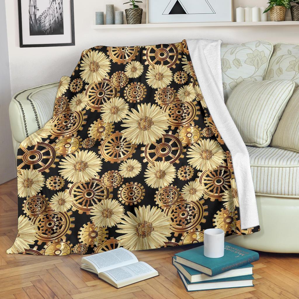 Steampunk Floral Pattern Print Blanket-grizzshop