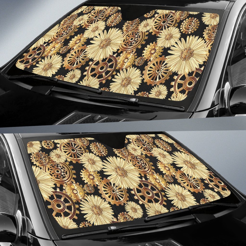 Steampunk Floral Pattern Print Car Sun Shade-grizzshop