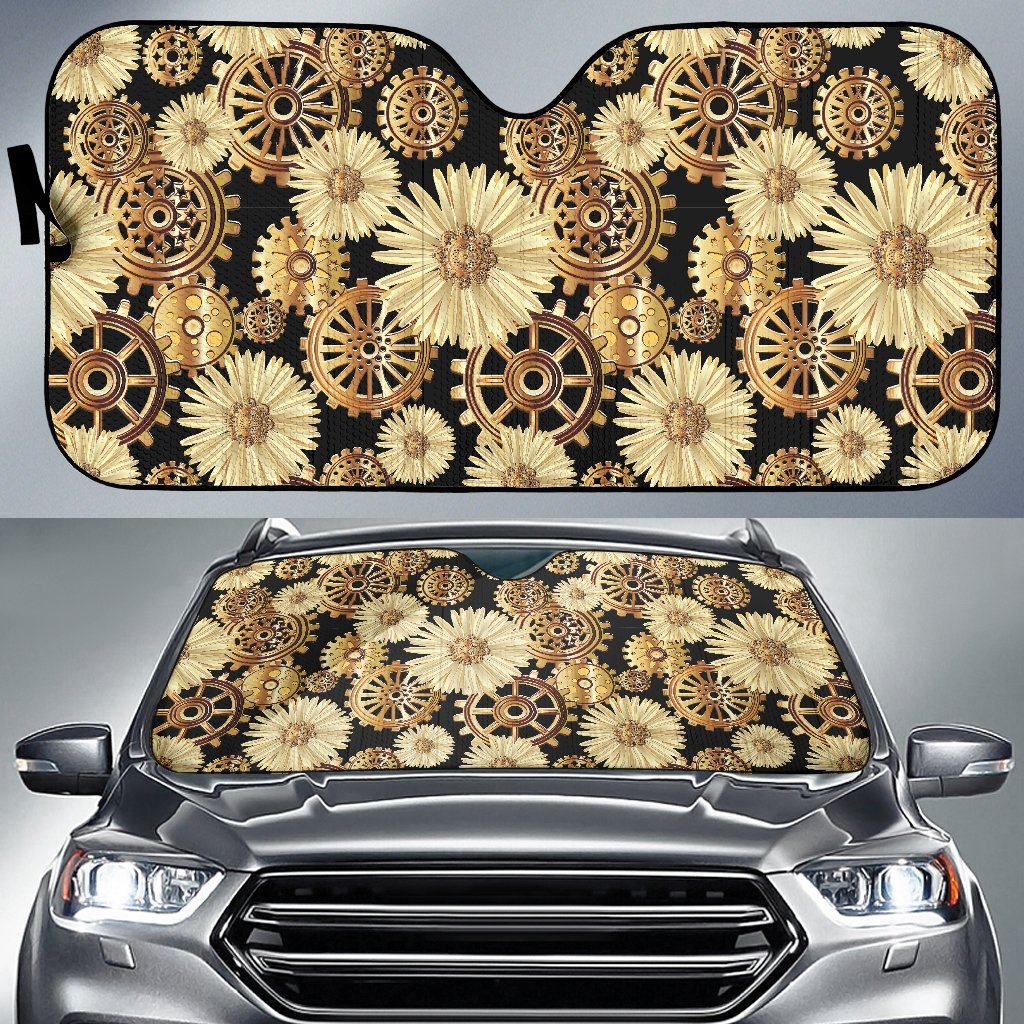 Steampunk Floral Pattern Print Car Sun Shade-grizzshop
