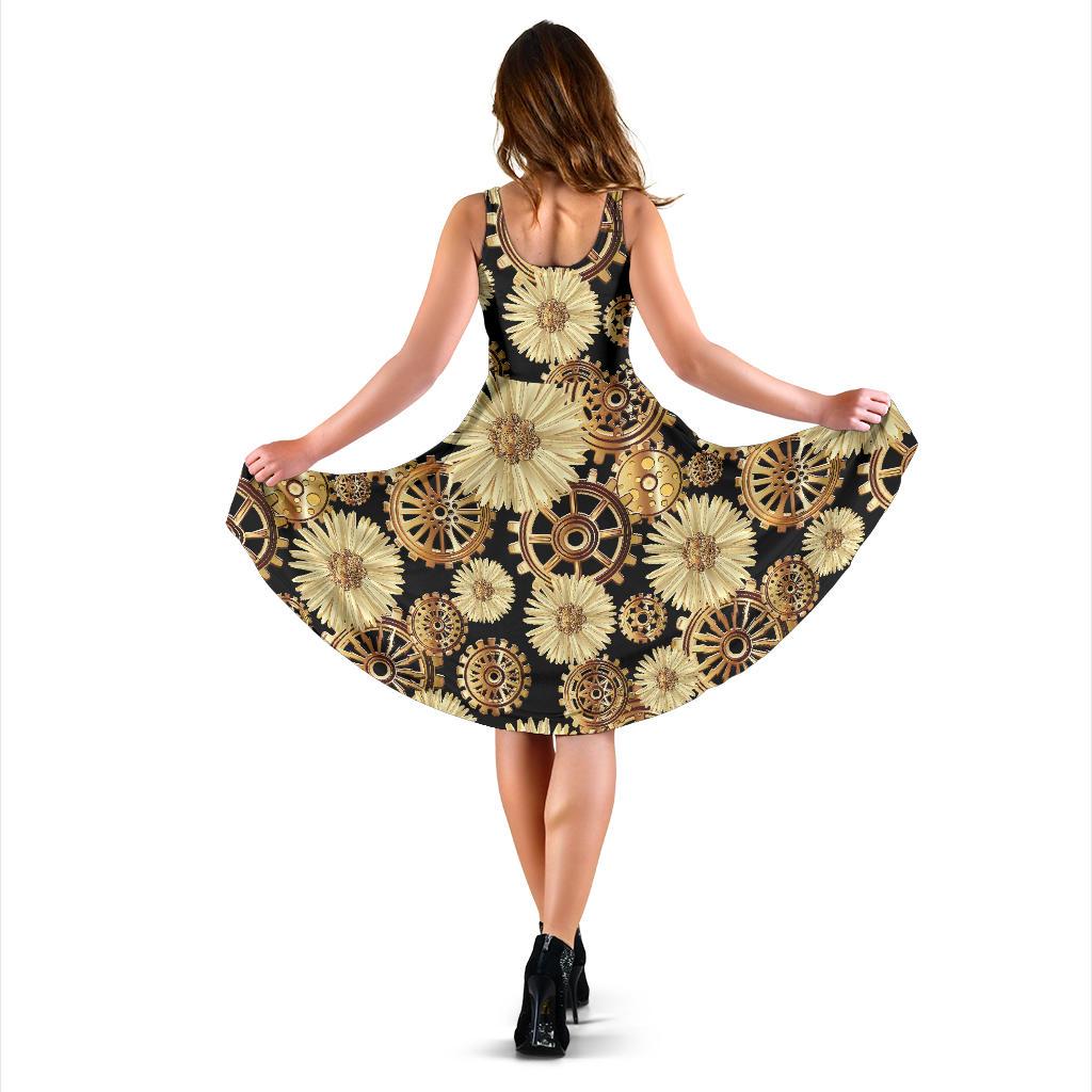 Steampunk Floral Pattern Print Dress-grizzshop