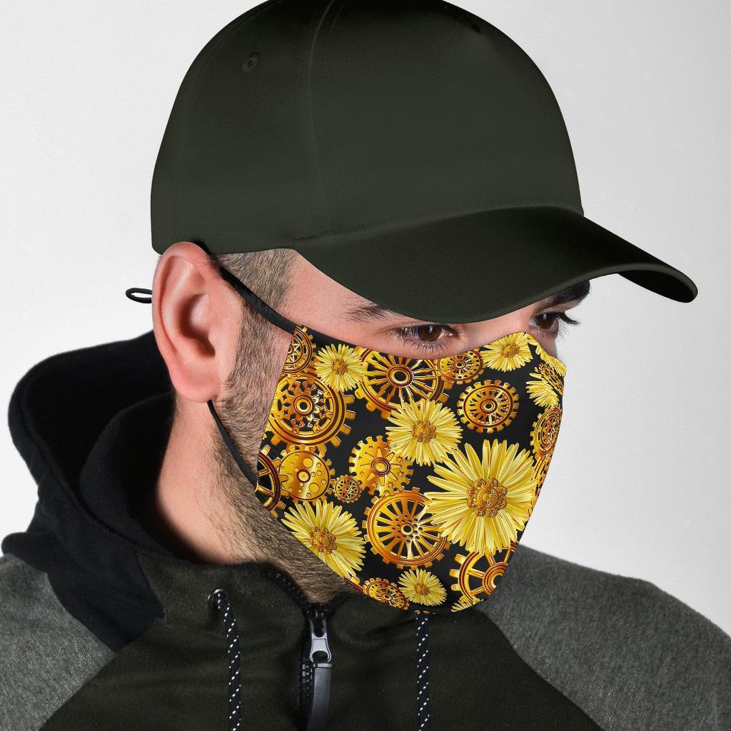 Steampunk Floral Pattern Print Face Mask-grizzshop