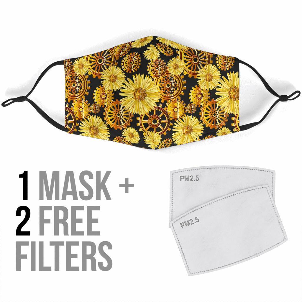 Steampunk Floral Pattern Print Face Mask-grizzshop