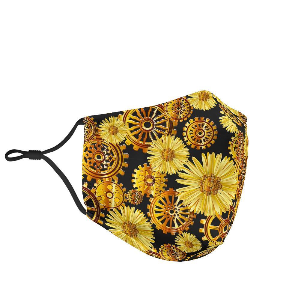 Steampunk Floral Pattern Print Face Mask-grizzshop