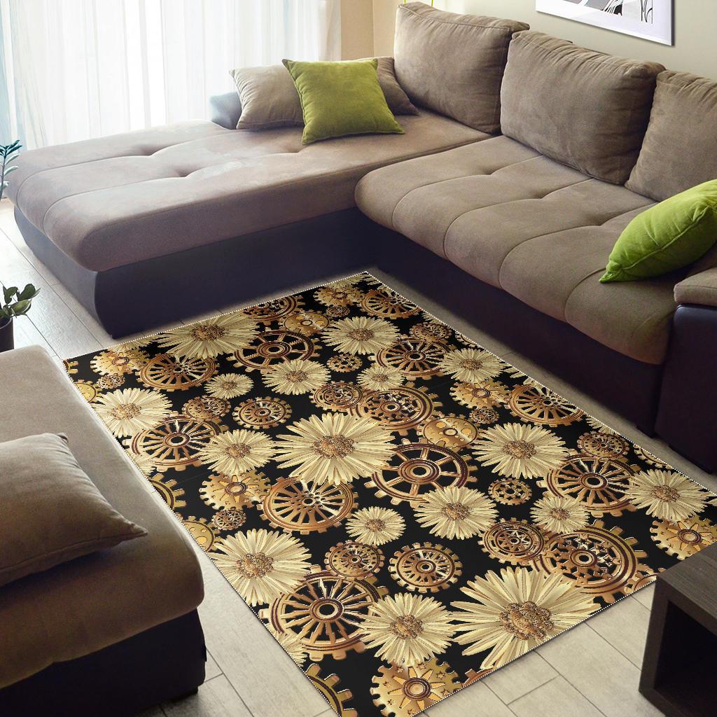 Steampunk Floral Pattern Print Floor Mat-grizzshop