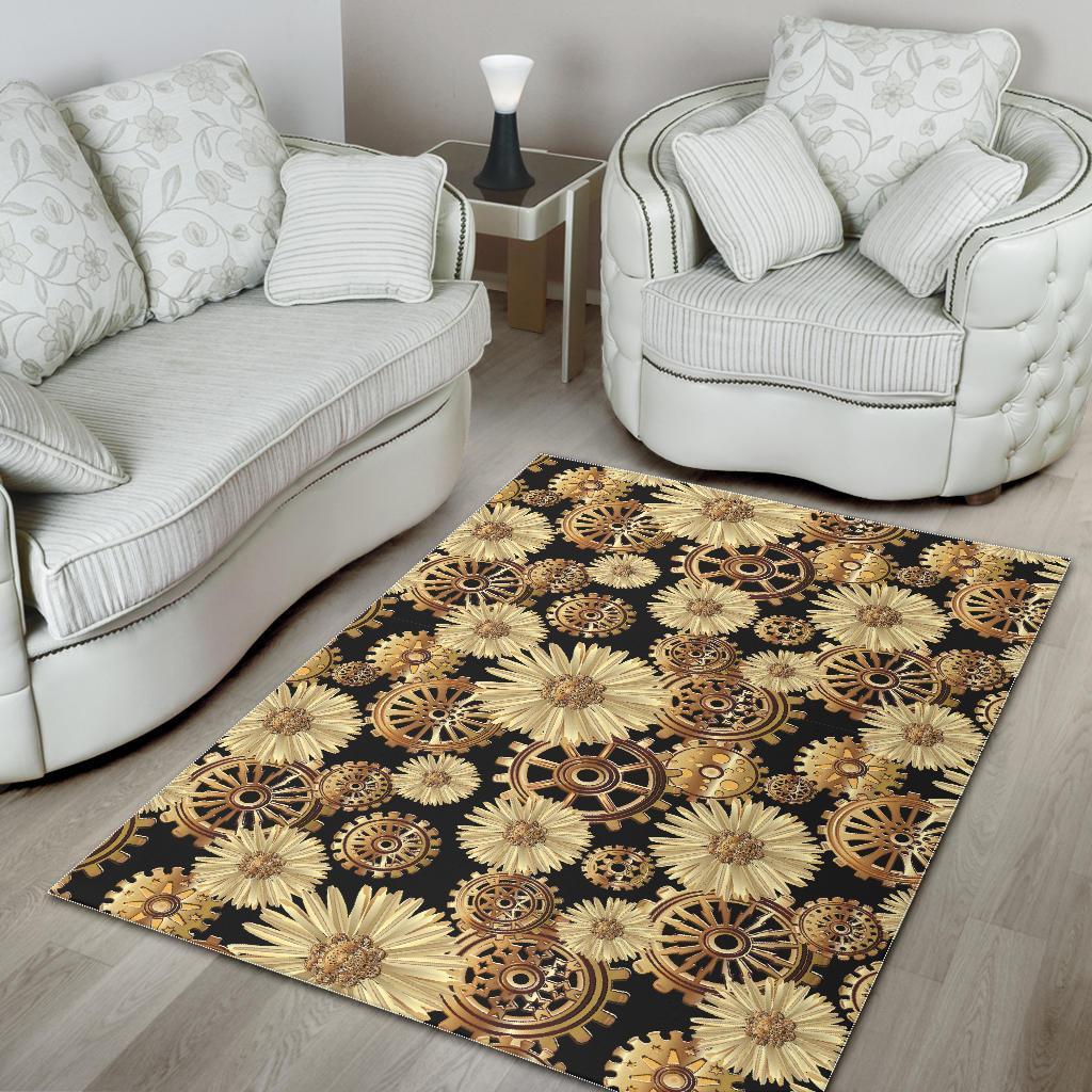 Steampunk Floral Pattern Print Floor Mat-grizzshop