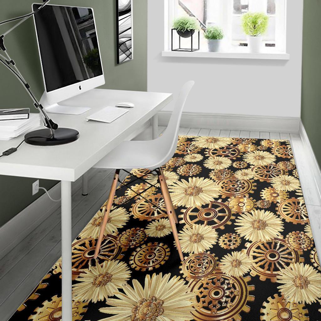 Steampunk Floral Pattern Print Floor Mat-grizzshop