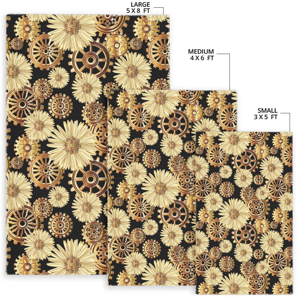 Steampunk Floral Pattern Print Floor Mat-grizzshop