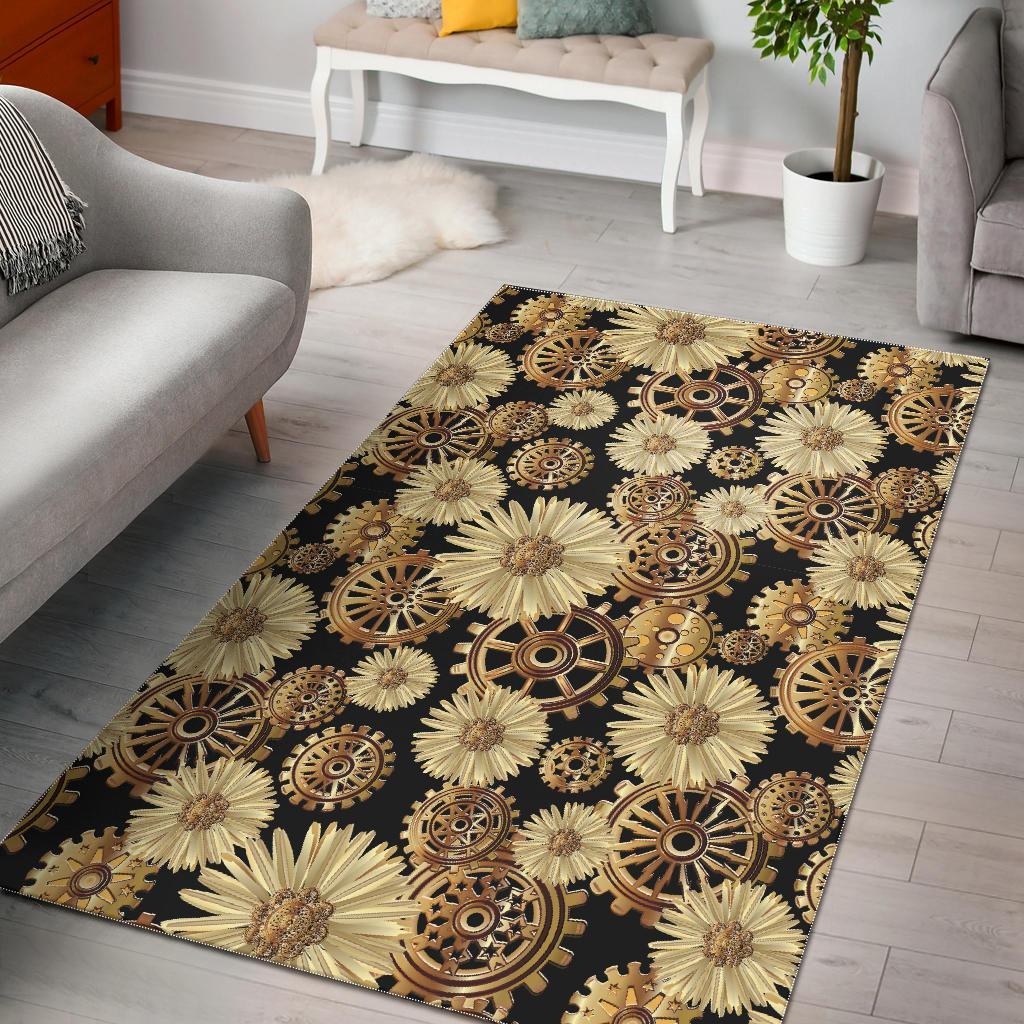 Steampunk Floral Pattern Print Floor Mat-grizzshop