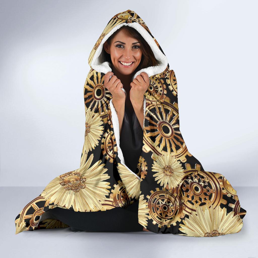 Steampunk Floral Pattern Print Hooded Blanket-grizzshop