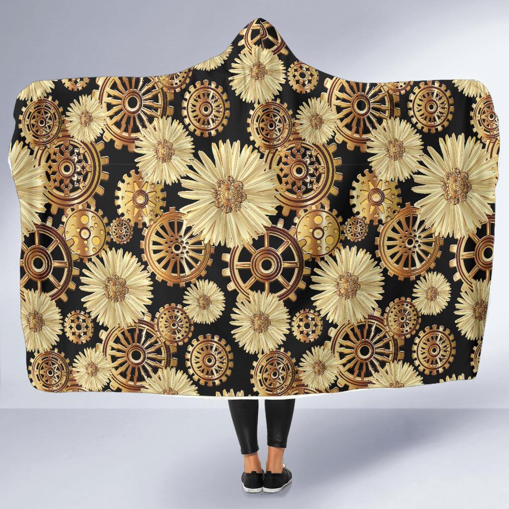 Steampunk Floral Pattern Print Hooded Blanket-grizzshop