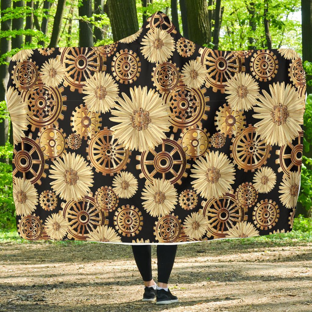 Steampunk Floral Pattern Print Hooded Blanket-grizzshop