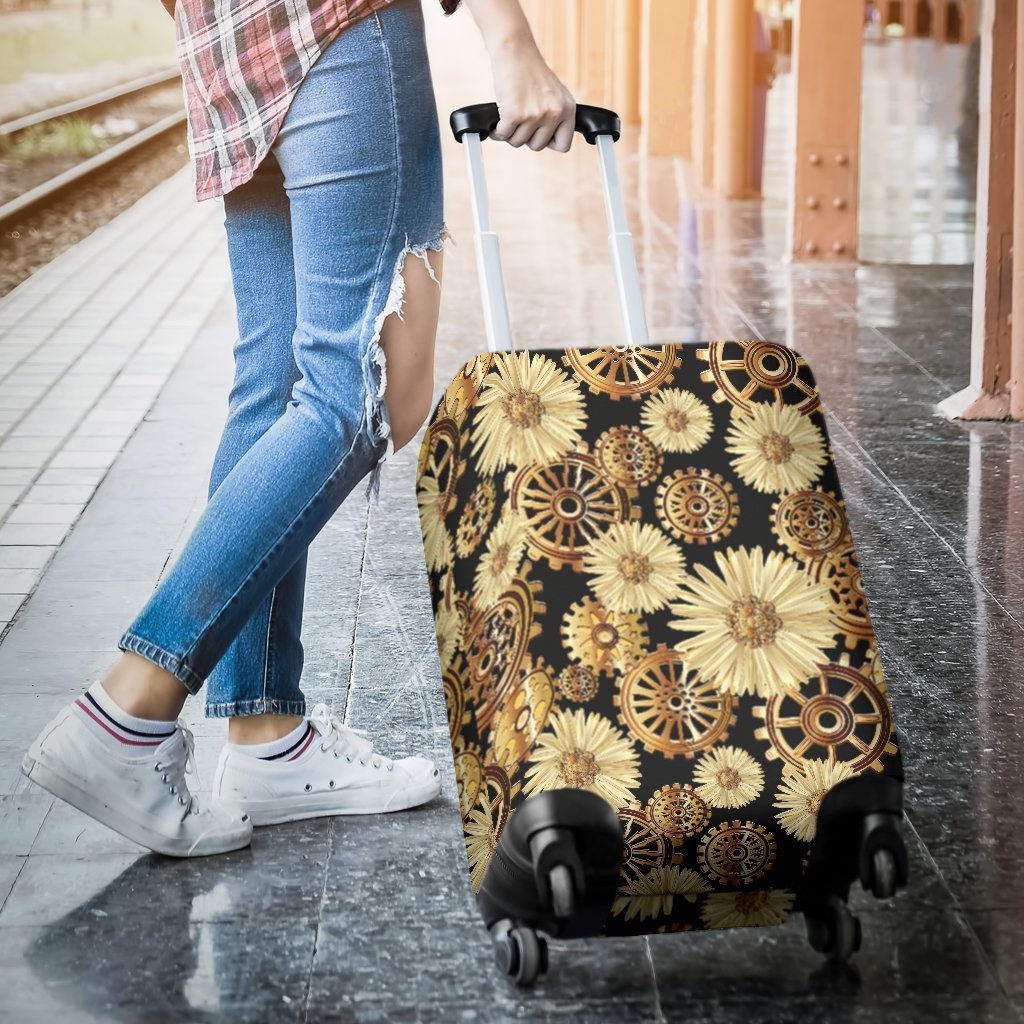 Steampunk Floral Pattern Print Luggage Cover Protector-grizzshop