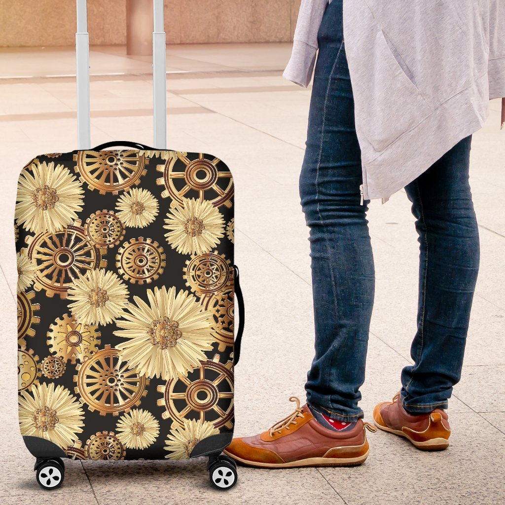 Steampunk Floral Pattern Print Luggage Cover Protector-grizzshop