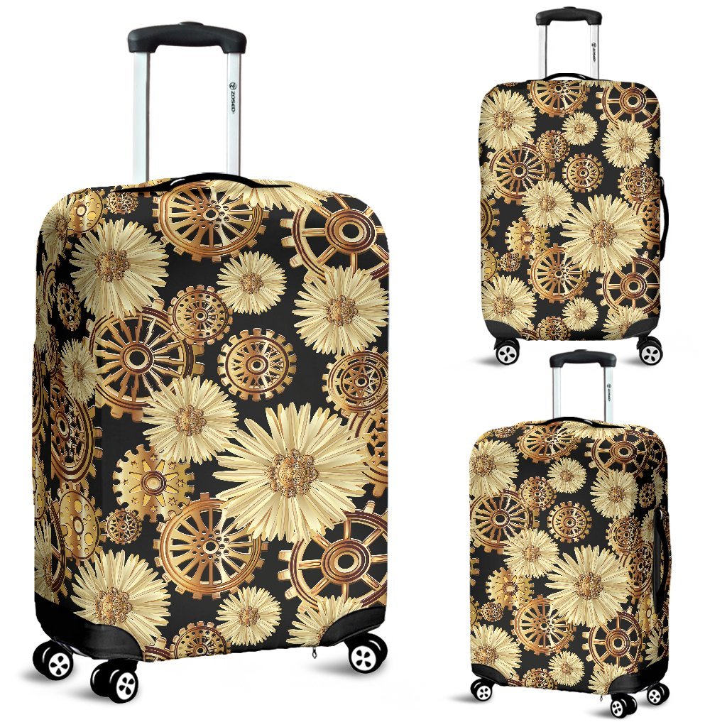 Steampunk Floral Pattern Print Luggage Cover Protector-grizzshop