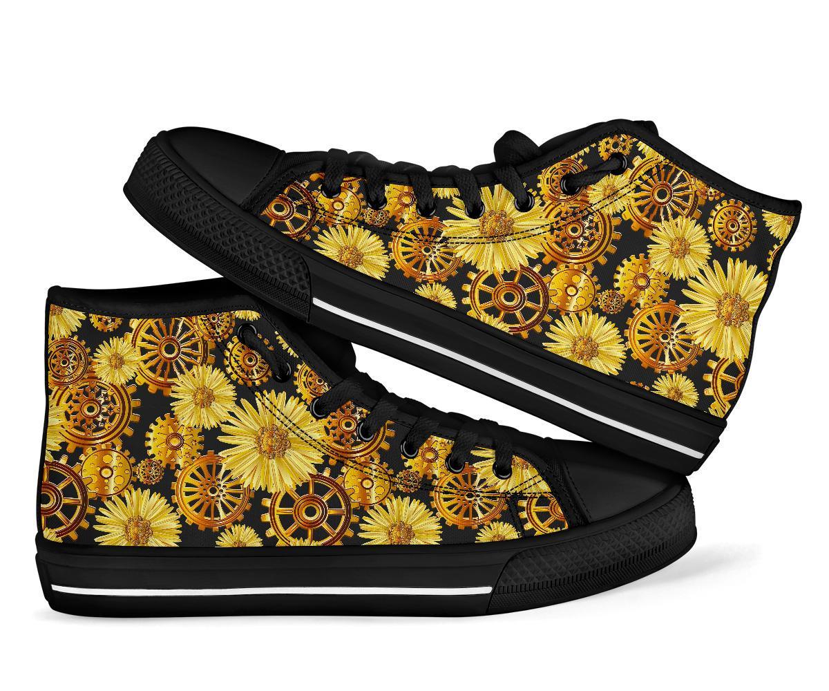 Steampunk Floral Pattern Print Men Women's High Top Shoes-grizzshop