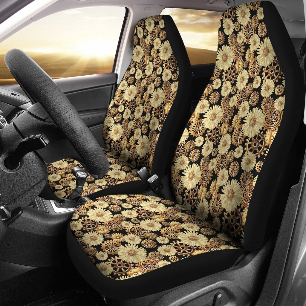 Steampunk Floral Pattern Print Universal Fit Car Seat Cover-grizzshop