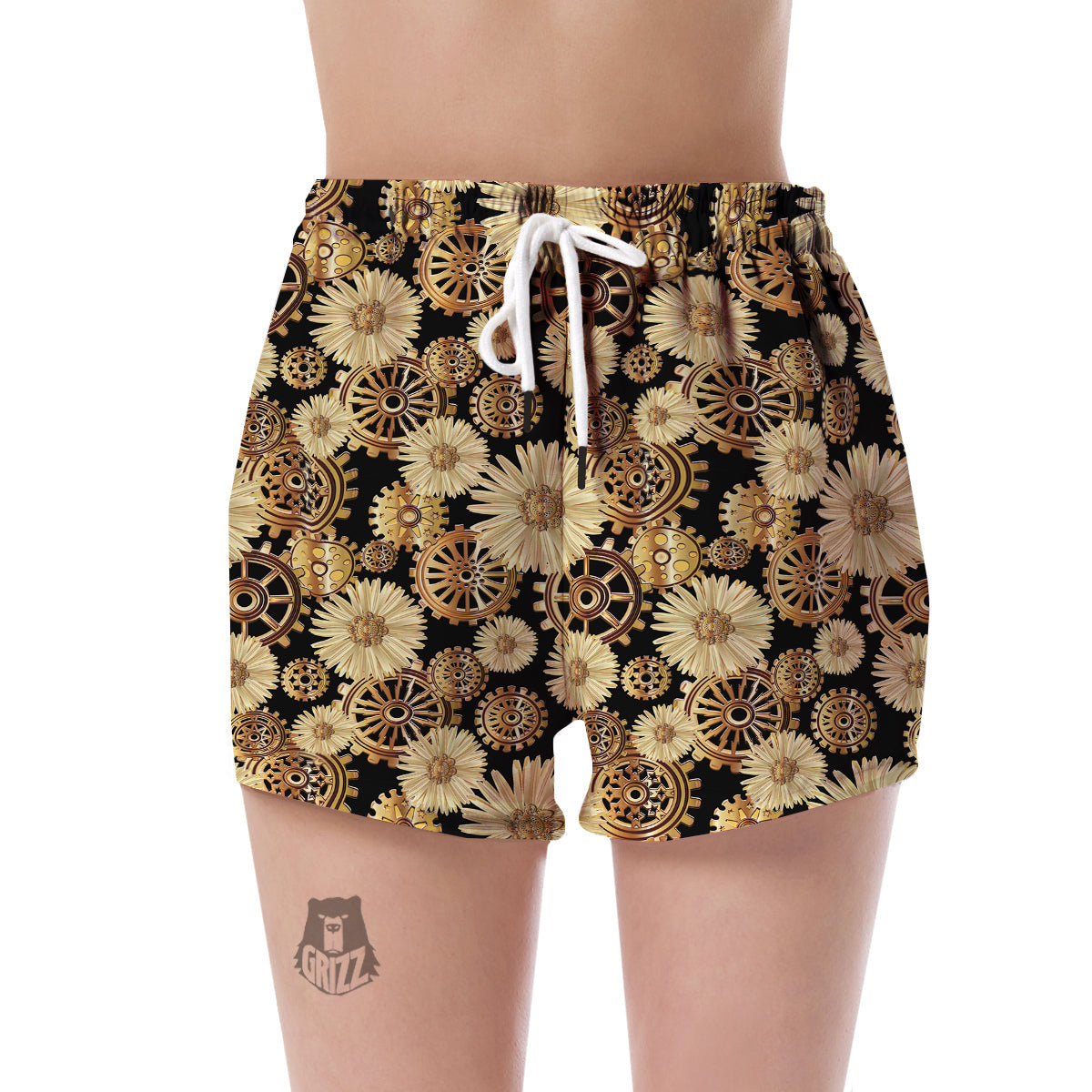 Steampunk Floral Pattern Print Women's Shorts-grizzshop