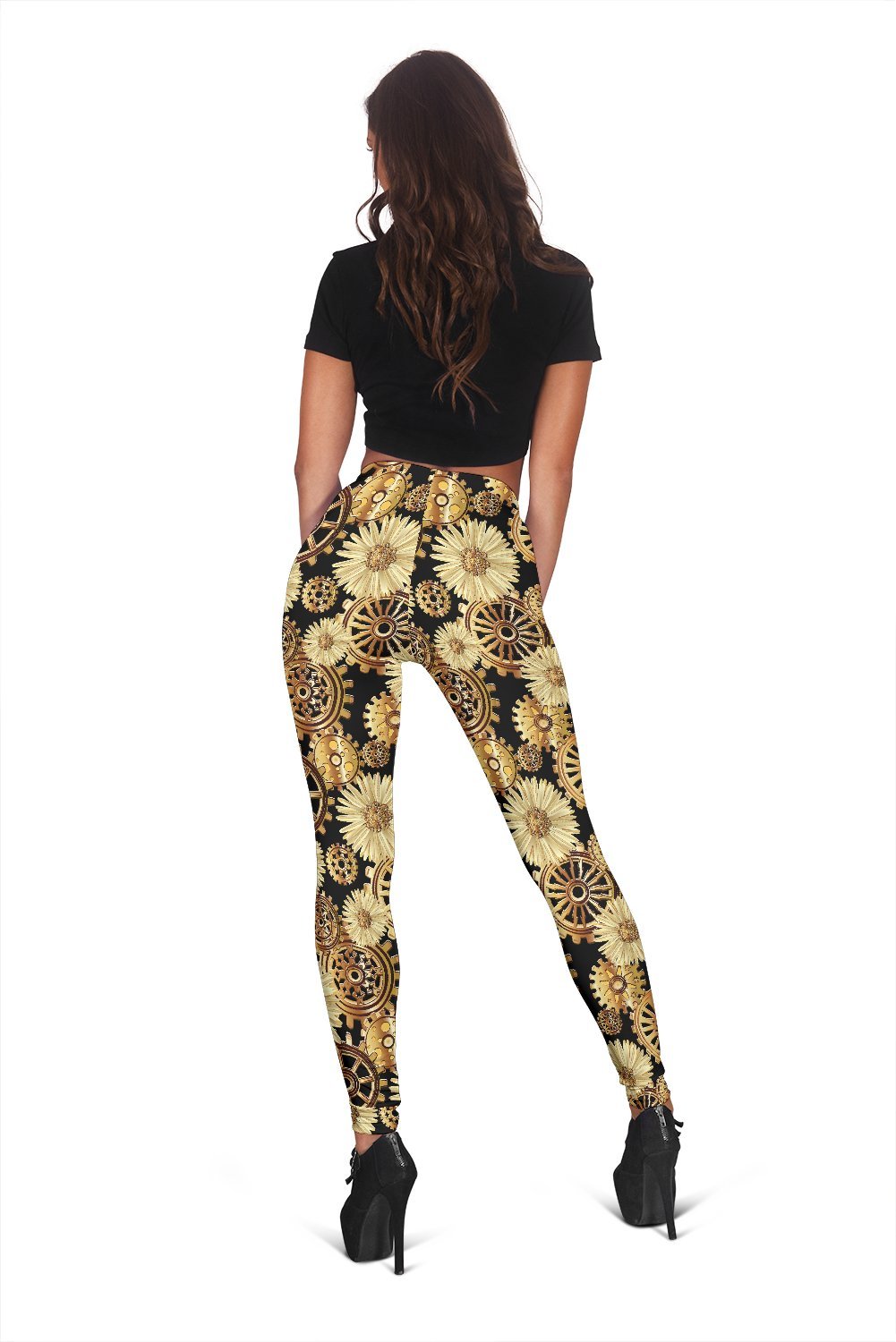 Steampunk Floral Print Pattern Women Leggings-grizzshop