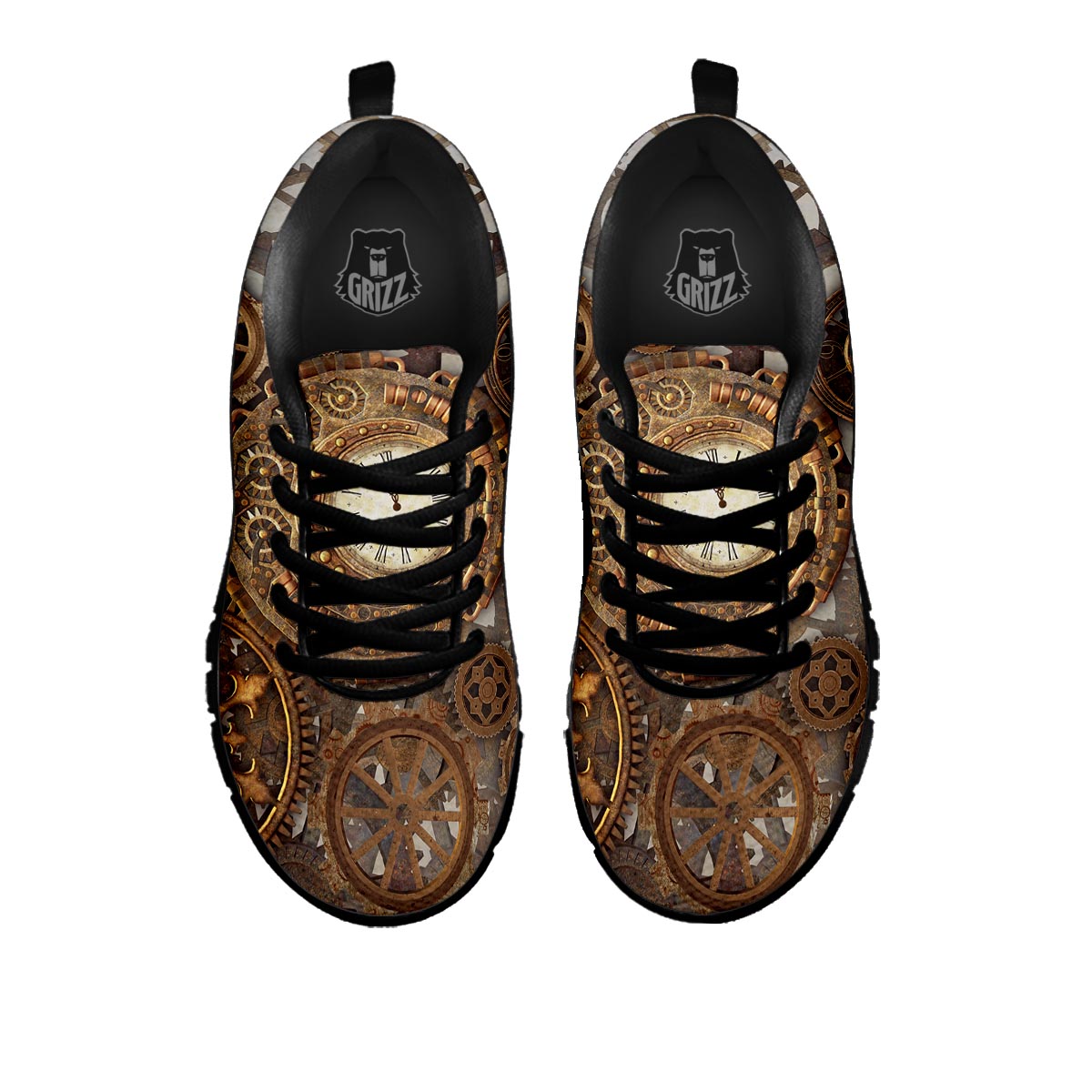 Steampunk Gears Clock Print Black Sneaker-grizzshop