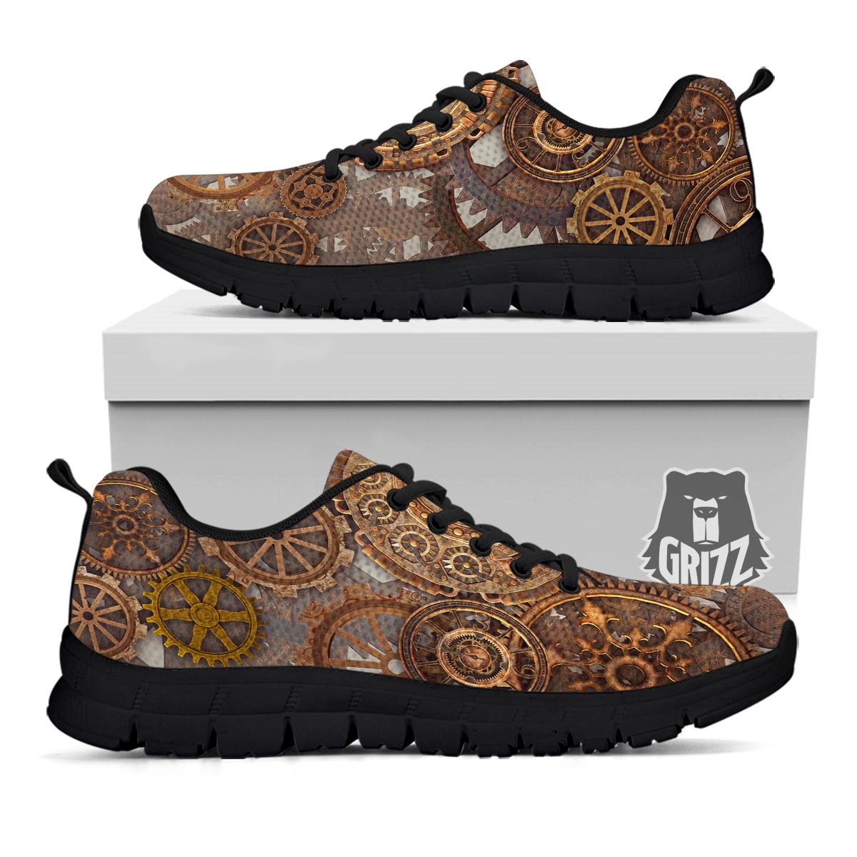 Steampunk Gears Clock Print Black Sneaker-grizzshop