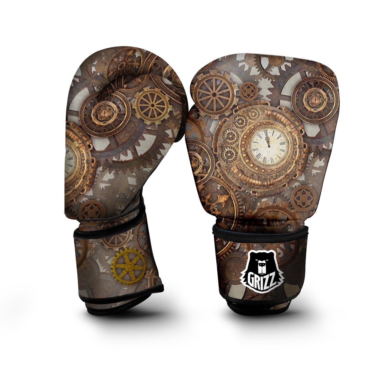 Steampunk Gears Clock Print Boxing Gloves-grizzshop