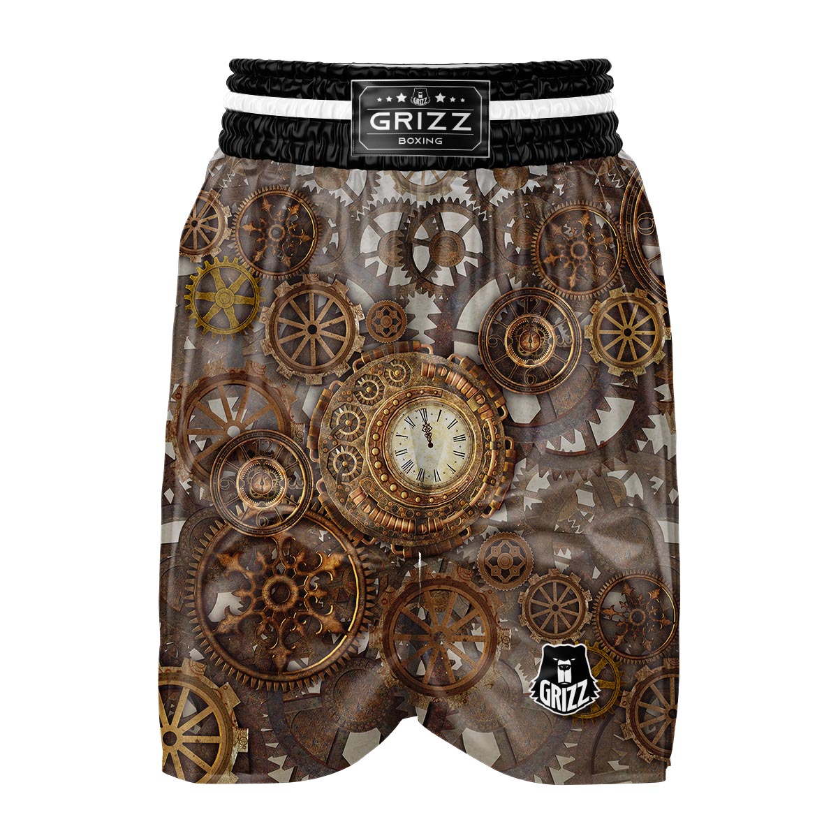 Steampunk Gears Clock Print Boxing Shorts-grizzshop