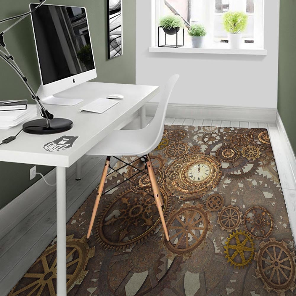 Steampunk Gears Clock Print Floor Mat-grizzshop