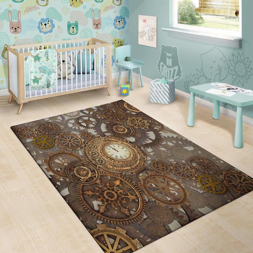 Steampunk Gears Clock Print Floor Mat-grizzshop